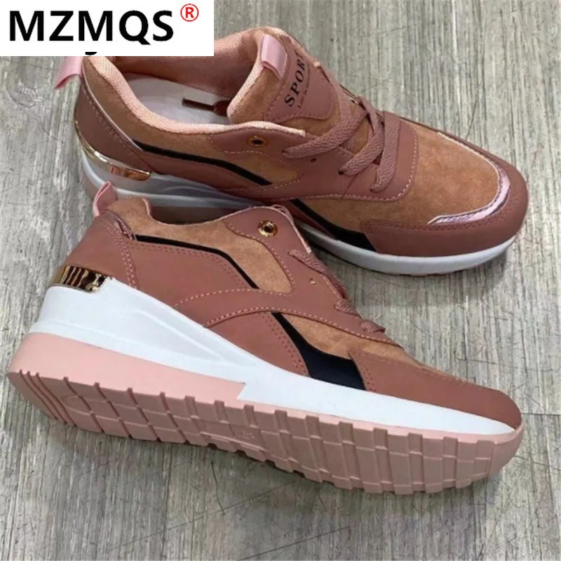 

2021 Spring Women's Casual Wedges Sneakers Fashion Lace-up Comfortable Vulcanize Shoes Outdoor Platform Round Head Women's Shoes