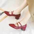 Женские туфли мэри джейн на среднем каблуке, классические туфли-лодочки с квадратным носком, Офисная красная обувь, большие размеры 41 42, 8833L