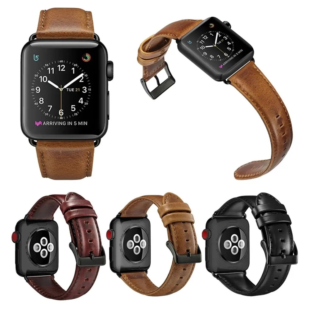 

Браслет мужской из вощеной кожи, для Apple Watch Band 42 мм 38 мм 44 мм 40 мм Series 6 SE 5 4 3 2 1, iWatch