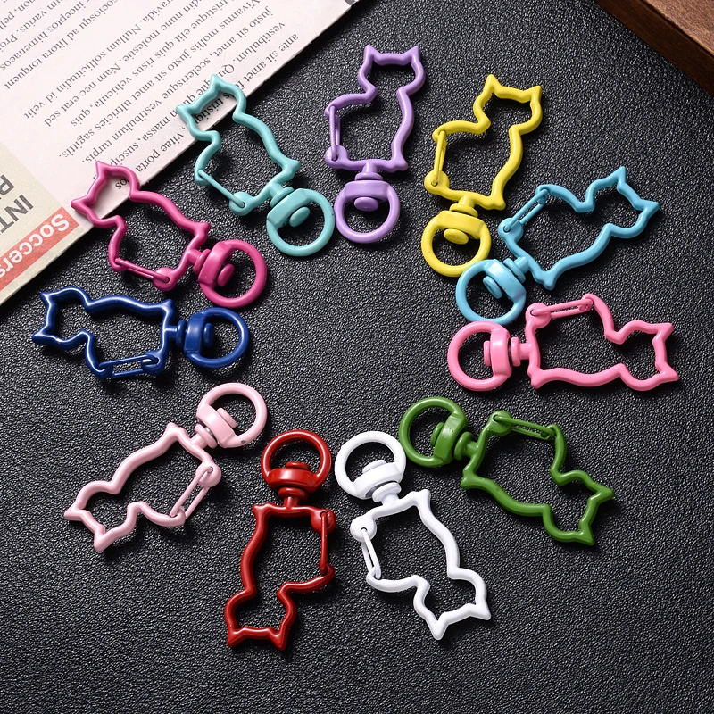 10Pcs/Lot 17x41mm Alloy Buckle Snap Hook Lobster Clasp Cat Shape Keychain Hole Key Ring for Jewelry Making Findings Choose Color | Украшения