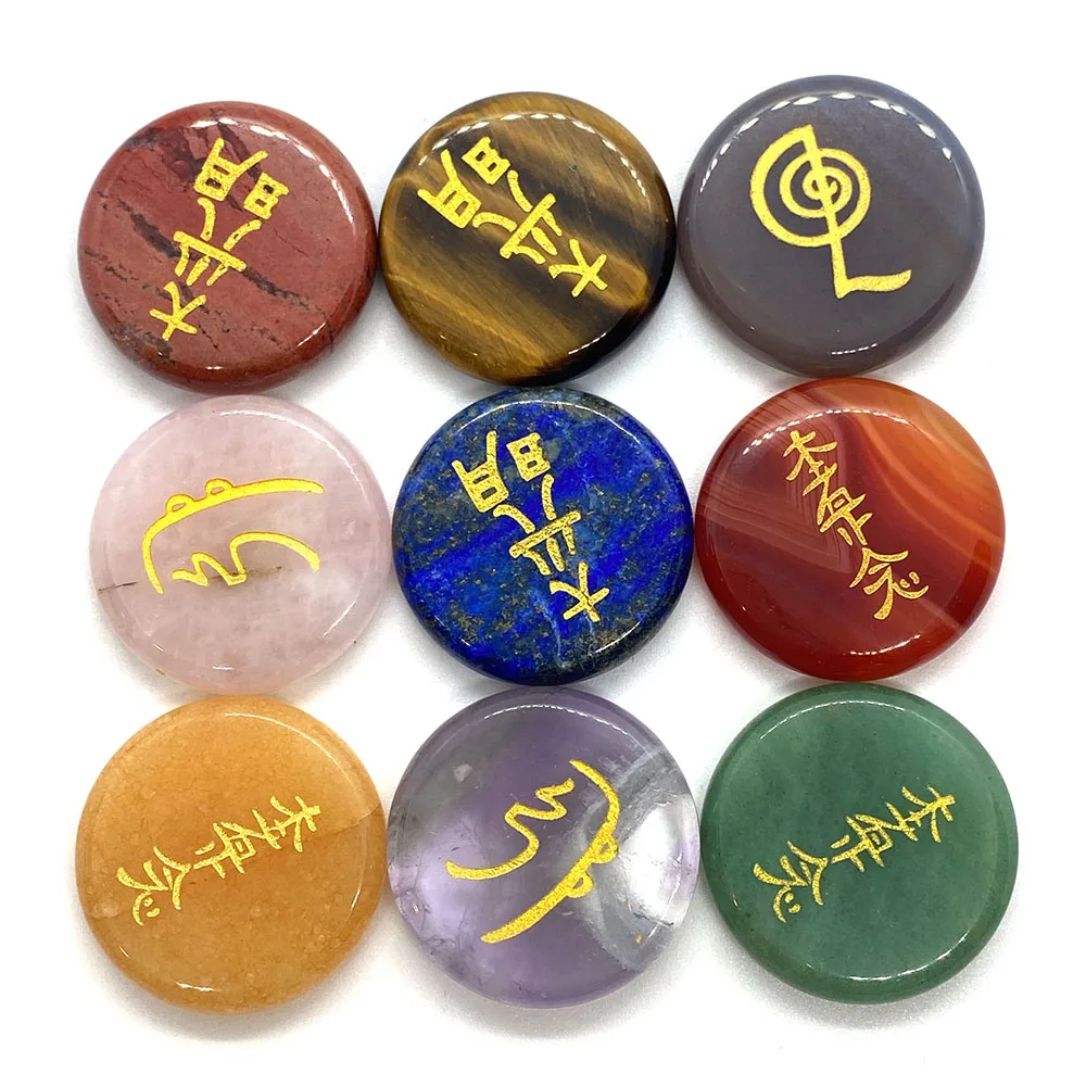

4pcs/set Natural Stone Rune Pattern Divination Stone Aura Stone Healing Crystal Agate Semi-precious Stone Set Divination Stone