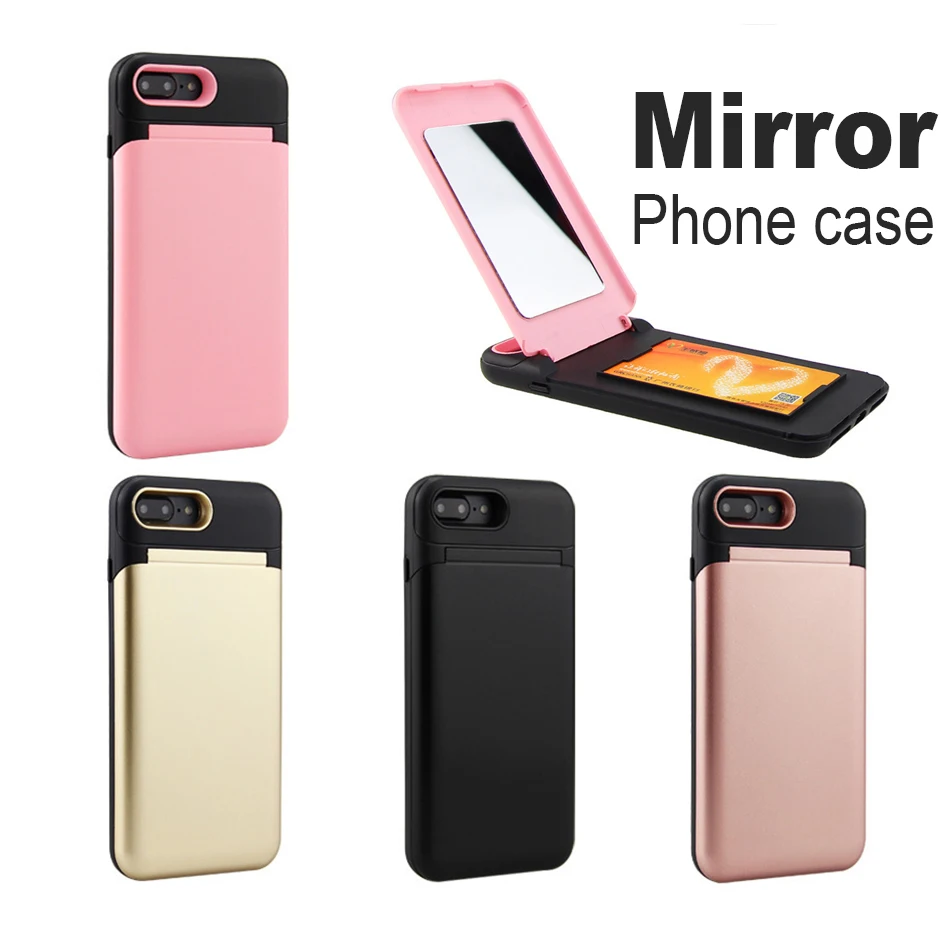 Модный зеркальный чехол для телефона iPhone 6 6S 7 8 Plus с откидной крышкой карт мягкий