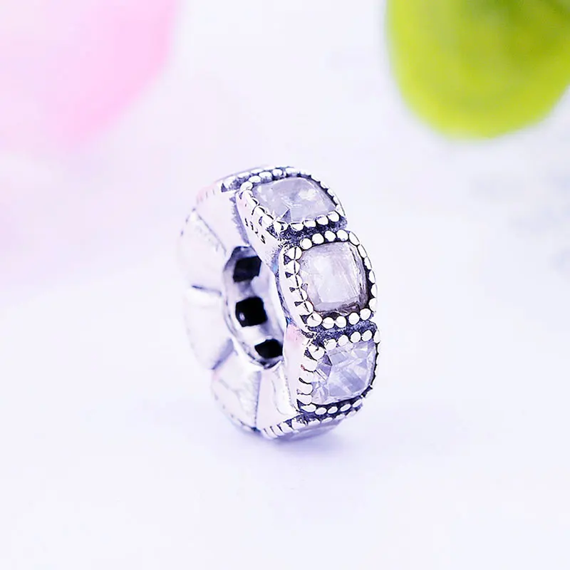 

100% 925 Sterling Silver Spacer With Square Zirconia Bead Fit Original Pan Charm Bracelet For Making Women Jeweley Berloque 2020