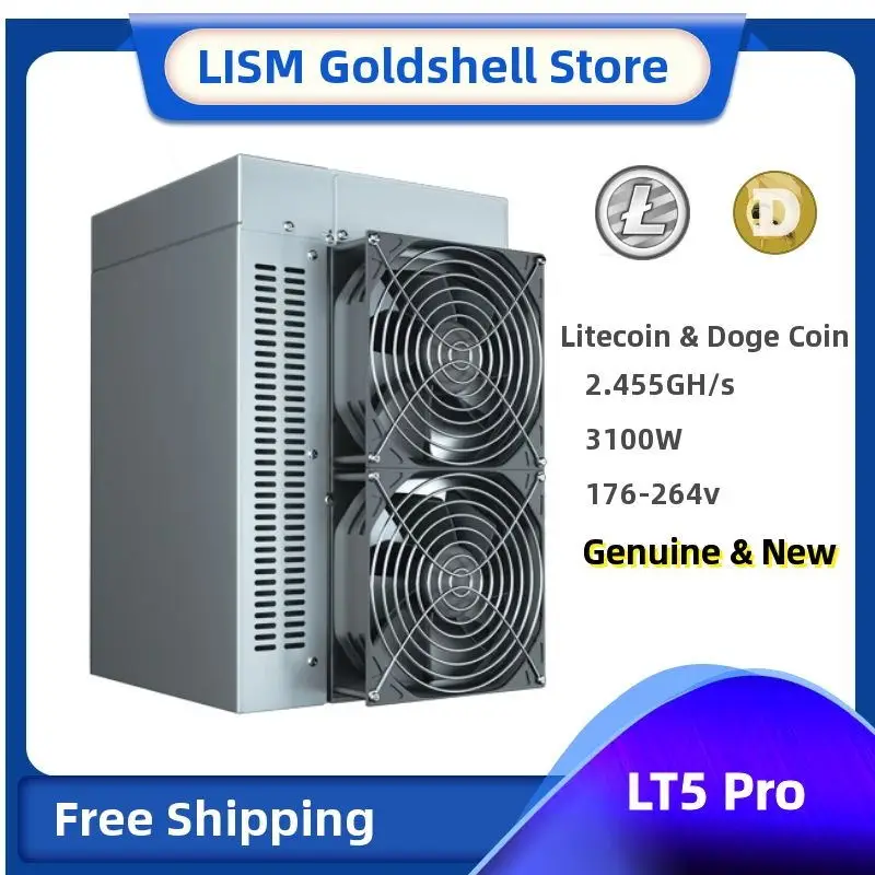 

In Stock Goldshell LT5 Pro 2.455GH 3100W 1.26W Litecoin Miner Beyond Classics LTC DOGE Good Choice