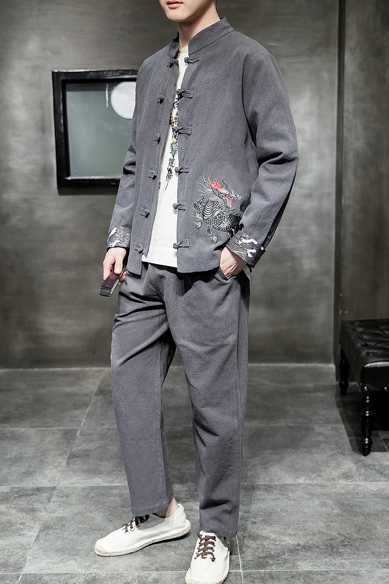 

Tang suit men's Han suit antique suit cotton and linen Chinese tunic suit Chinese youth coat spring and autumn