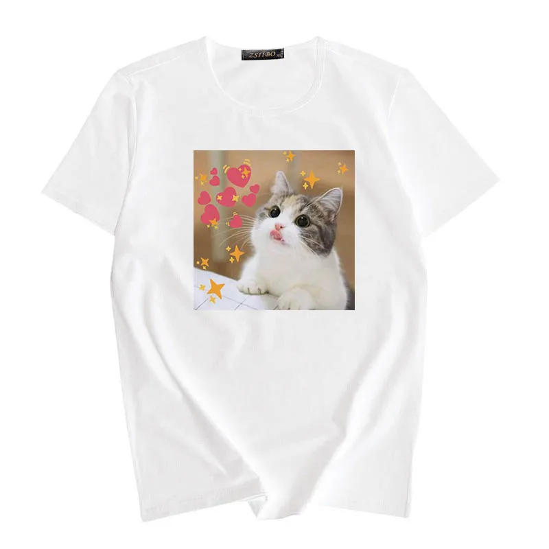 Новая футболка с милым котом Женская Повседневная забавная мультяшным принтом