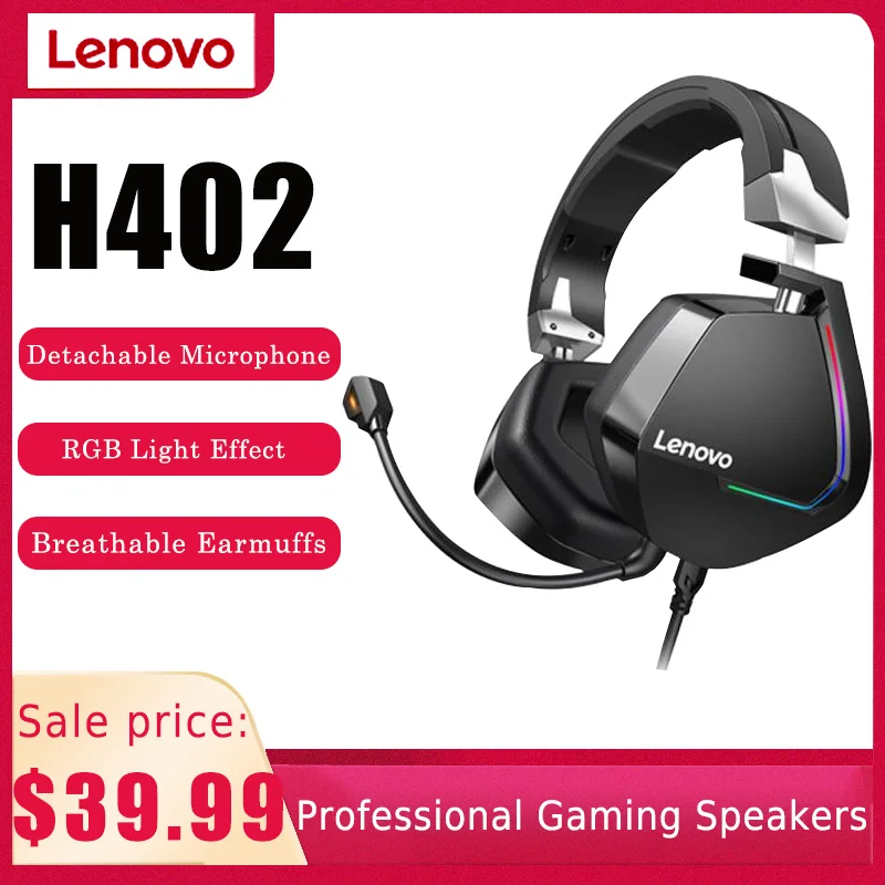 

Lenovo gaming headset surround stereo RGB colorful light deep bass wired in-ear microphone, PC laptop gaming headset