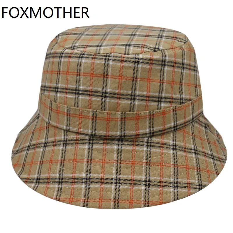 FOXMOTHER Новая мода в шотландскую клетку с рыбацкой шляпой ведро шляпа для женщин