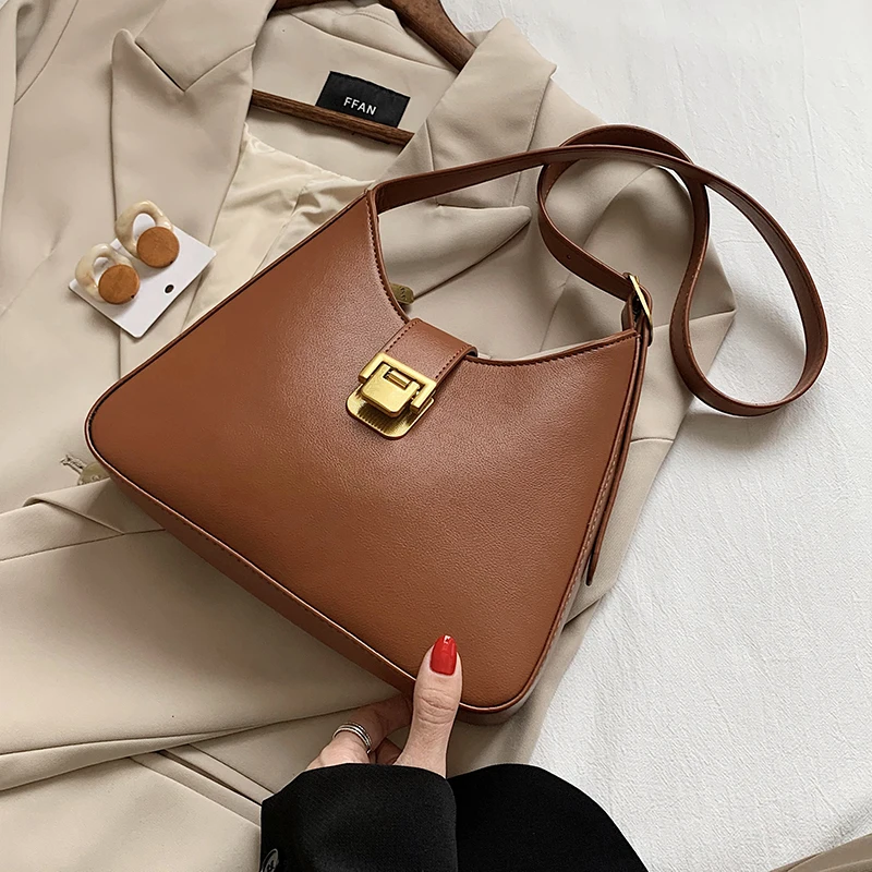 

Vintage PU Leather Half Moon Bags For Women 2021 Trending Designer Crossbody Shoulder Handbags Women's Trend Hand Bag