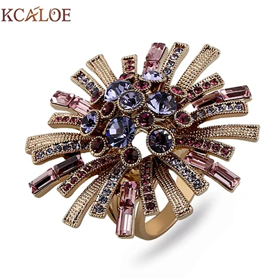 Purple KCALOE обручальное кольцо с большими цветами, роскошное зеленое кольцо из австрийского кристалла, кубический цирконий, Брендовое ювелирное изделие, большие титановые кольца для женщин - Цвет основного камня: Purple