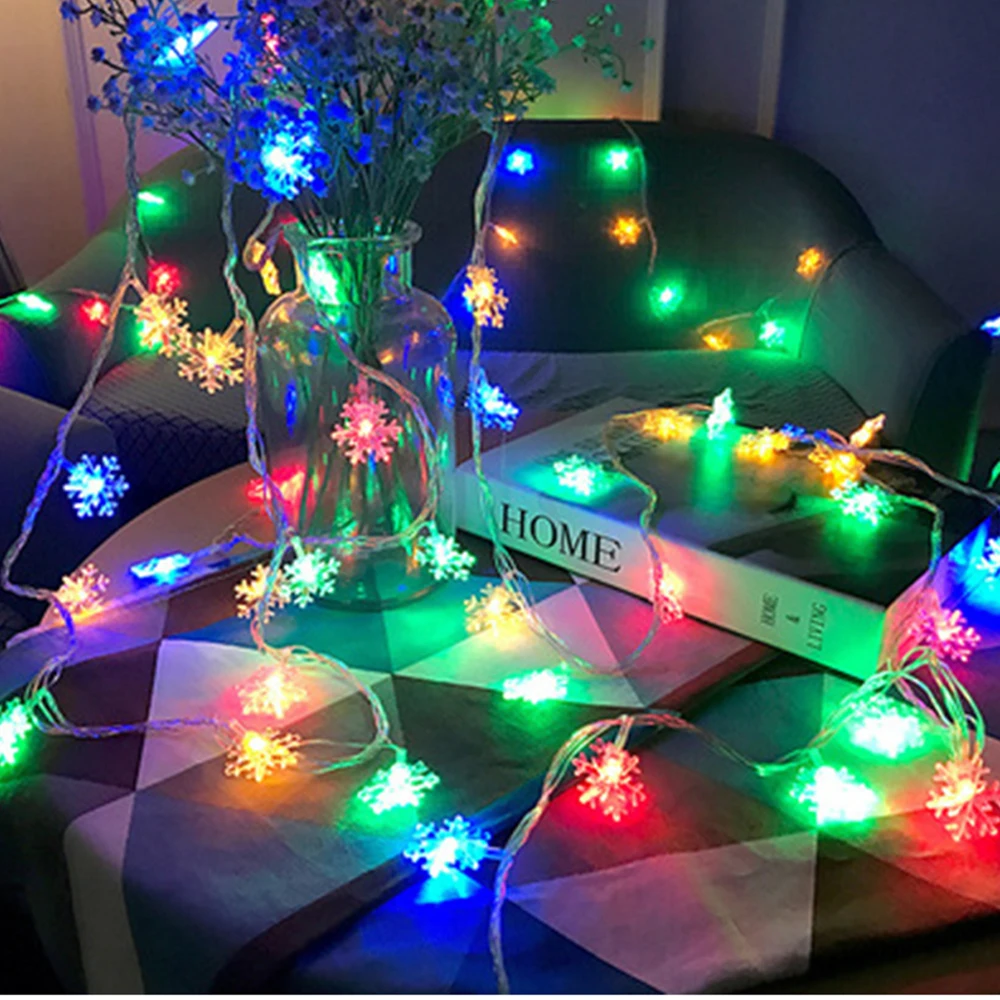 LED Garland Holiday Snowflakes String Fairy Lights Battery Powered Hanging Ornaments Christmas Tree New Year Home Decor Navidad