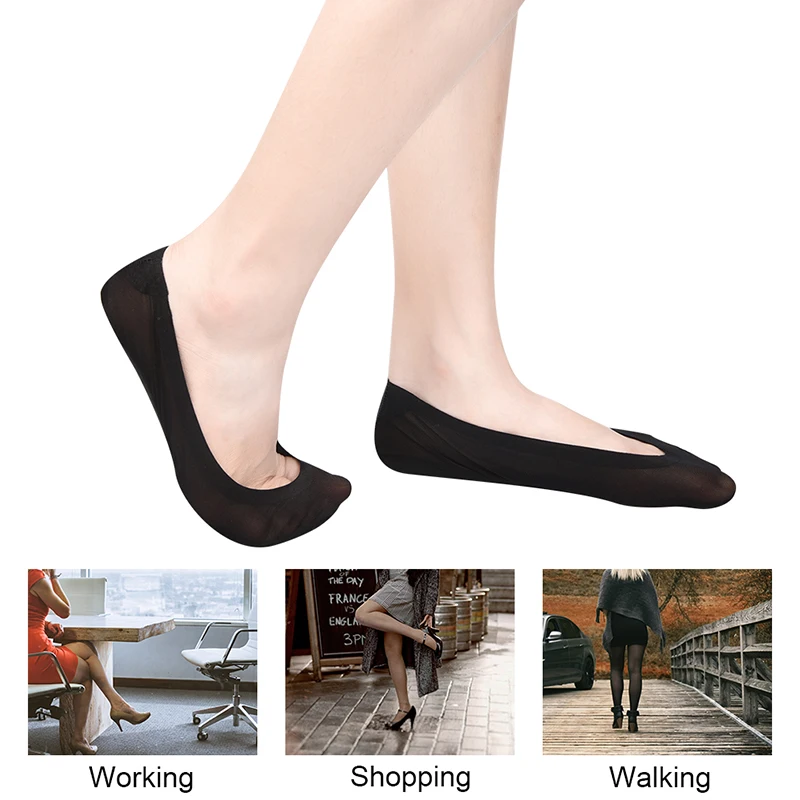 Elino/4 пары женские носки лодочки из ледяного шелка Короткие хлопковые с гелевой
