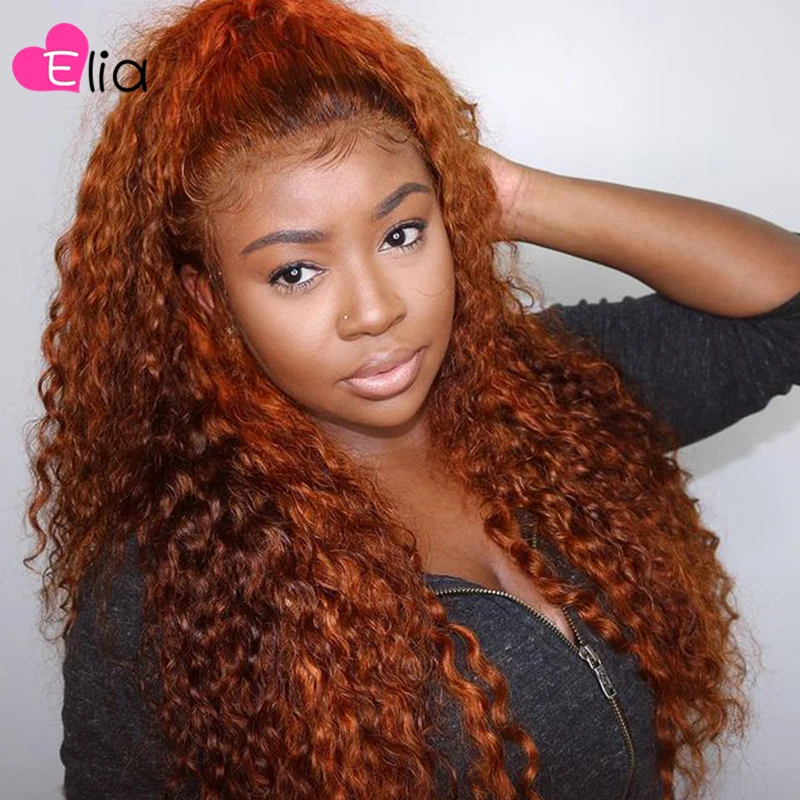

Elia Orange Blonde Colored Kinky Curly Lace Frontal Wig Remy Brazilian Human Hair Wig PrePlucked Wholesale Price For Black Women