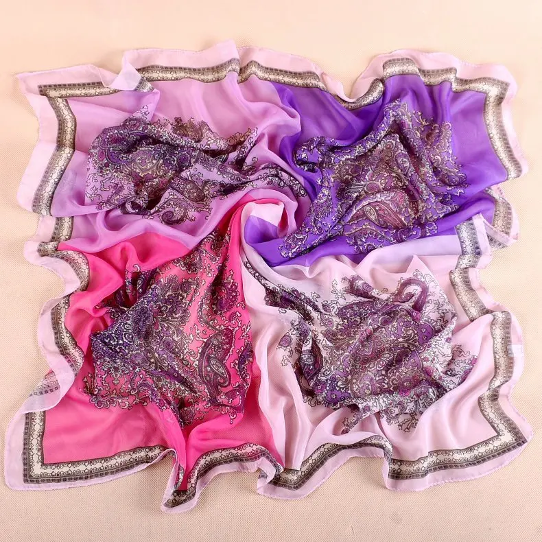 Весенняя двухцветная шелковая сатиновая квадратная лента для волос хиджаб