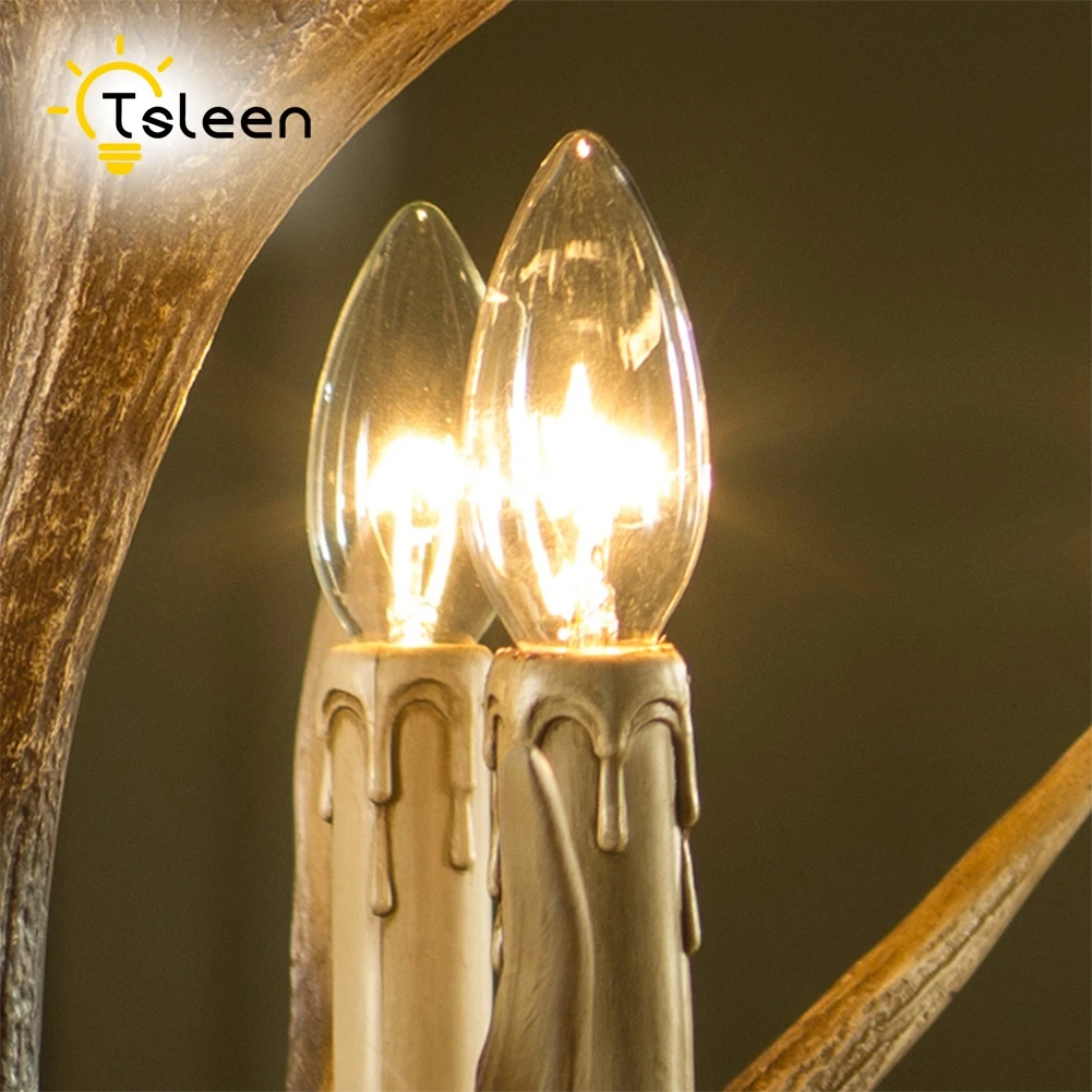 Винтажная Светодиодная лампа TSLEEN E14 4 Вт 8 с нитью накаливания C35 220 В светодиодный