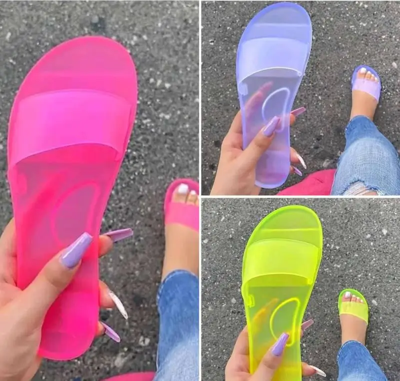 

Crystal Flat Sandals And Slippers Candy Color Casual Beach Shoes For Woman