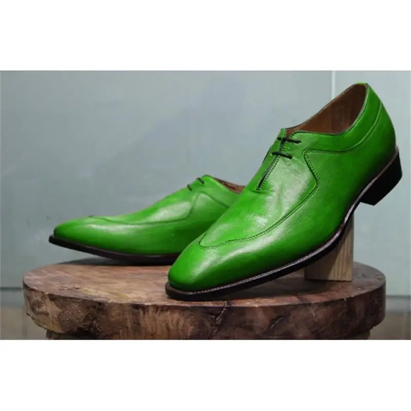 

New Men Shoes Hand High-end Green PU Classic Car Stitching Stitching Lace Retro Fashion Business Casual Dress Oxford Shoes KR520