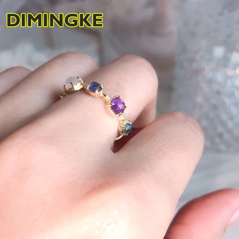 

Натуральный лунный камень, лабрадорит, синяя кордиерит, 5 камней, кольцо из стерлингового серебра пробы, золото 14 к, благородные женские ювел...