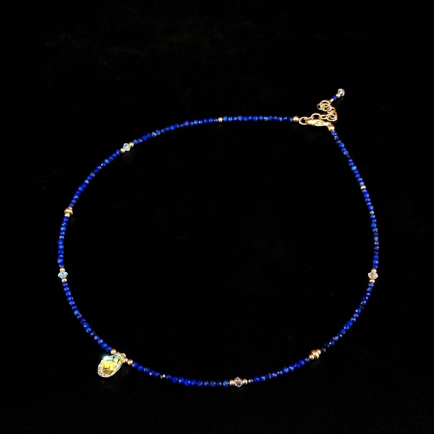 

Lii Ji 2mm Lapis Lazuli Austrian Crystal 14K Gold Filled Necklace 35+3cm Natural Stone Gemstone Handmade Jewelry For Women Gift