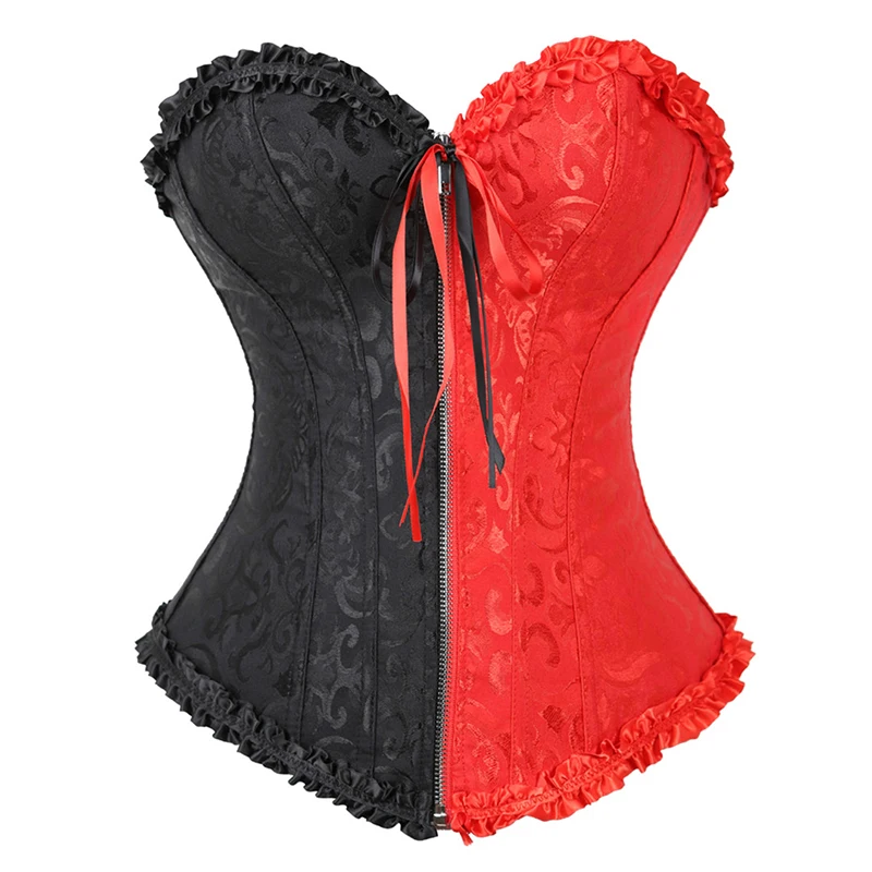 

Sexy Women Lace Up Corset Boned Waist Zip Floral Women Tops Brocade Overbust Corset Female Slimming Clothing Plus Size S-6XL