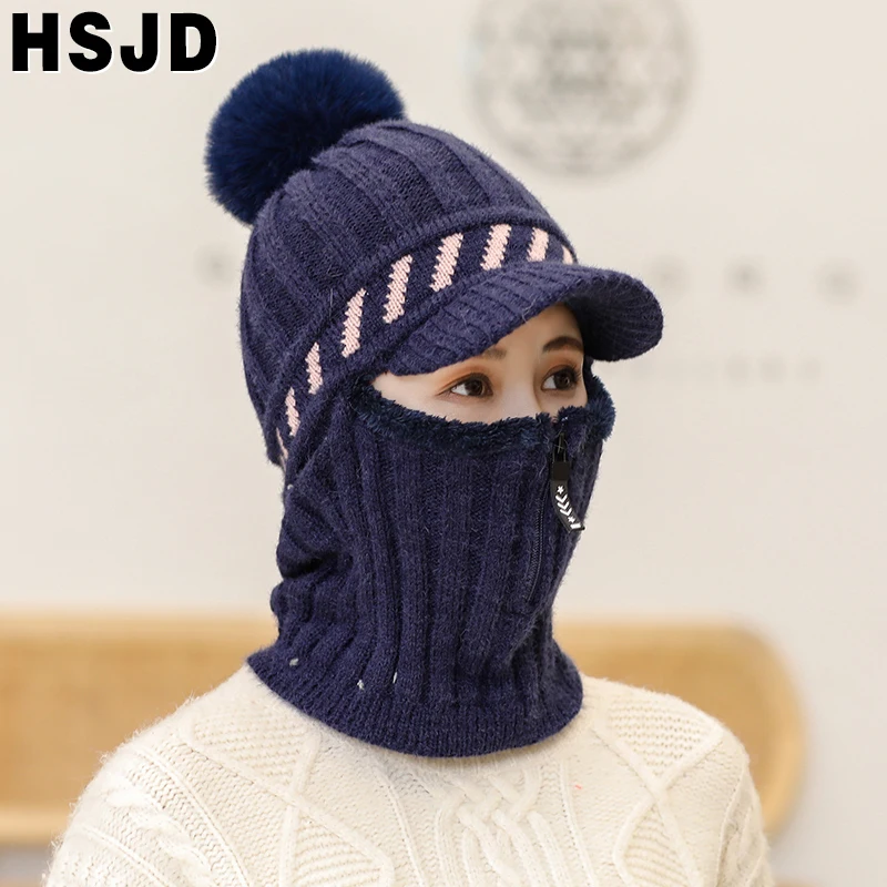 Новинка Балаклава из кроличьего меха вязаные зимние шапки для женщин плотные