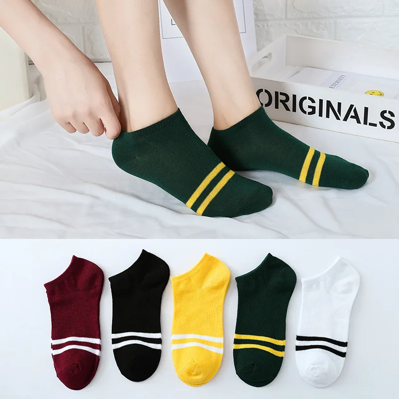 5 Pair Spring Summer Unisex Socks 6 Colors Two Bar Classic Stripes Lovers School Wind Leisure Retro | Женская одежда