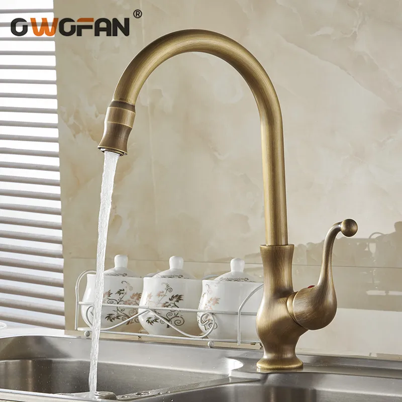 

Kitchen Faucets Antique Color Cozinha Faucet Brass Swivel Spout Kitchen Faucet Single Handle Vessel Sink Mixer Tap HJ-6715F