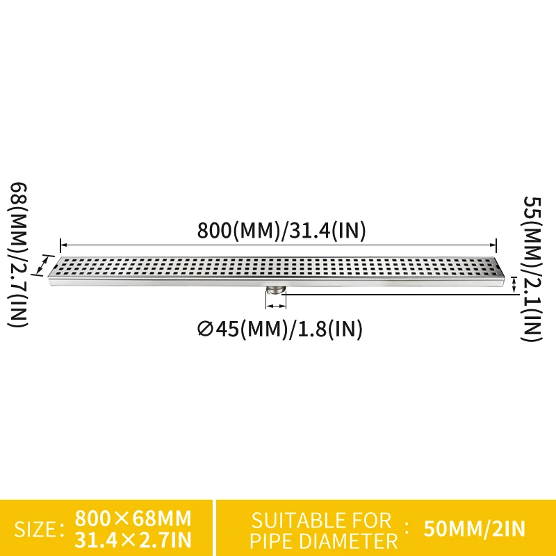 80 Mid Gravity Seal Плитка Вставка крышка трап SUS304 длинный линейный прямоугольный душ Слив С кирпичным узором решетки - Цвет: 80 Mid Gravity Seal
