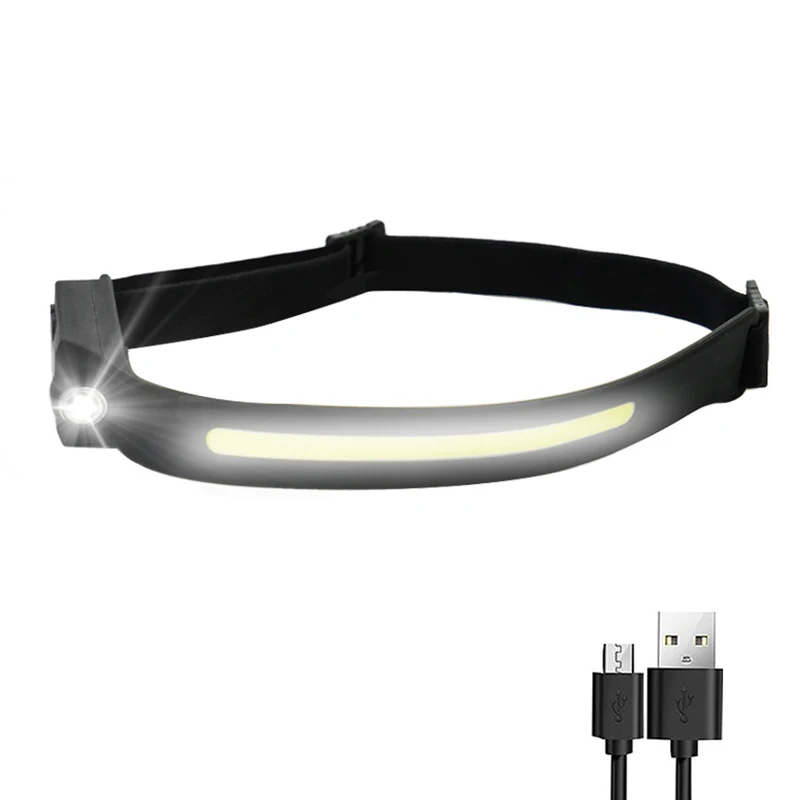 

Светодиодный налобный фонарь COB с датчиком, фонарик с зарядкой от USB, налобный фонарь