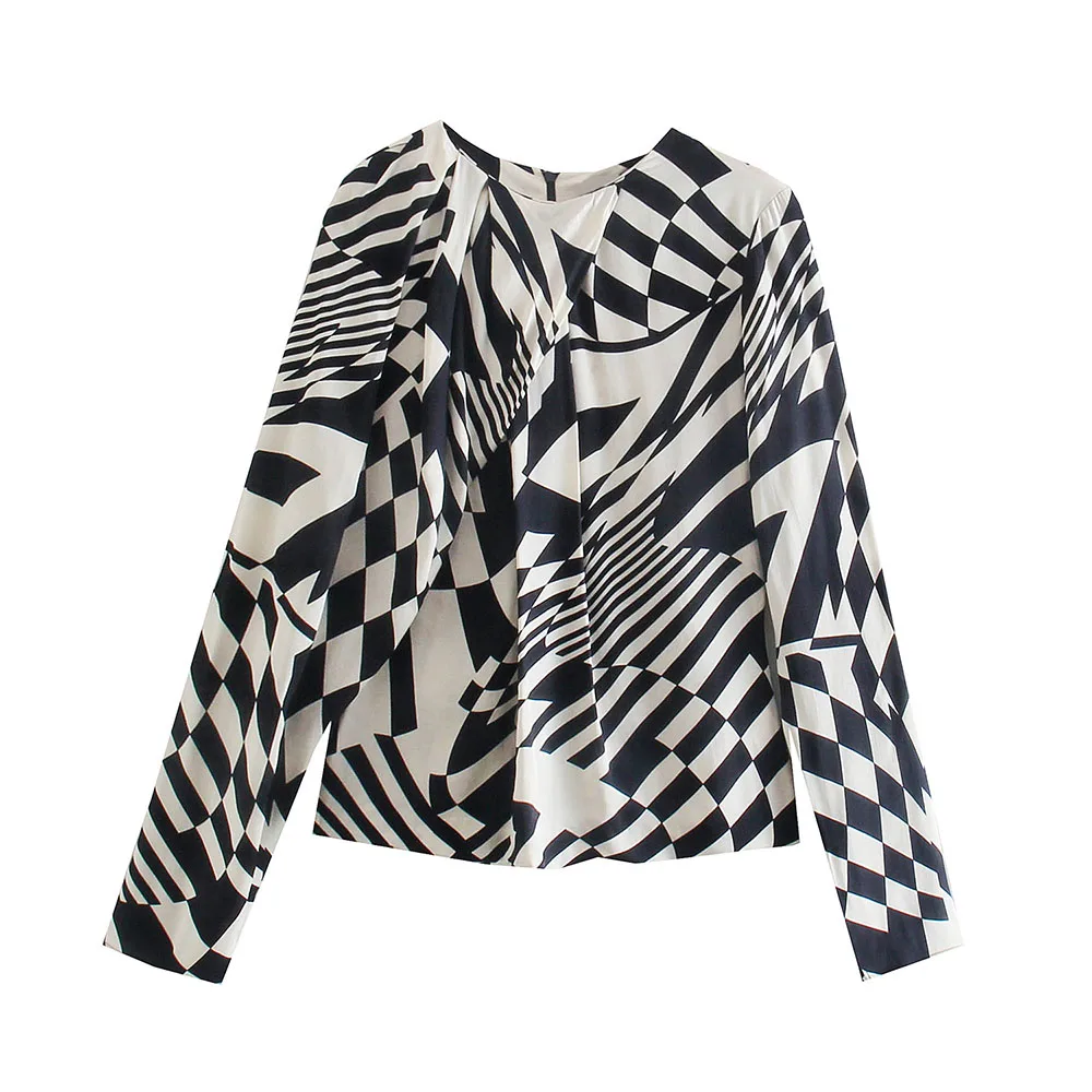 

Женская винтажная элегантная клетчатая офисная приталенная блузка XEASY 2021, женская модная уличная одежда, повседневная блузка с круглым выр...
