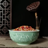 qing yun ge chinese cereal bowl porcelain rice bowl for salad tableware engraved begonia decor microwave and dishwasher safe