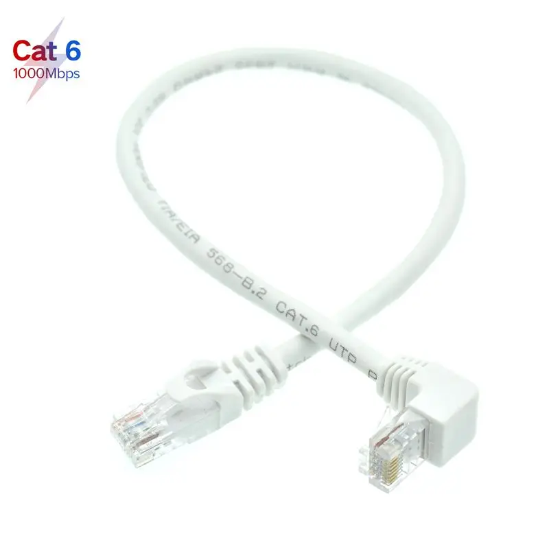 Белый Cat 6e RJ45 кабель CAT6 8pin UTP боковой угловой L-образный патч-корд в форме Ethernet Lan