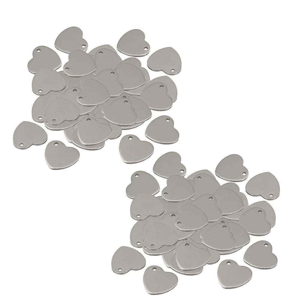 100 шт. серебристый оттенок пустые штамповочные бирки из нержавеющей стали Сердце