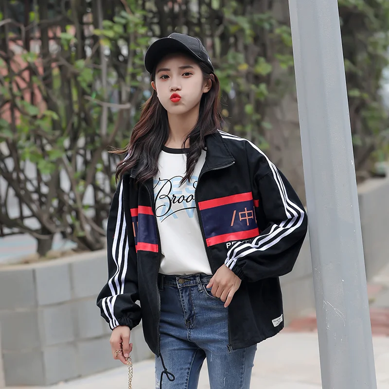 

Korean Fashion Women's Spring Jacket Streetwear sweet Outwear Preppy Style Letter Print Jacket for Women Loose Casual Coat