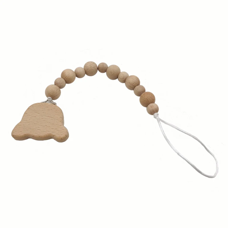 Cadena de chupete para beb&eacute;, mordedor de dentici&oacute;n Natural org&aacute;nico, juguete de agarre, cuentas de haya, mordedor para beb&eacute; reci&eacute;n nacido, regalo DIY para beb&eacute;-3