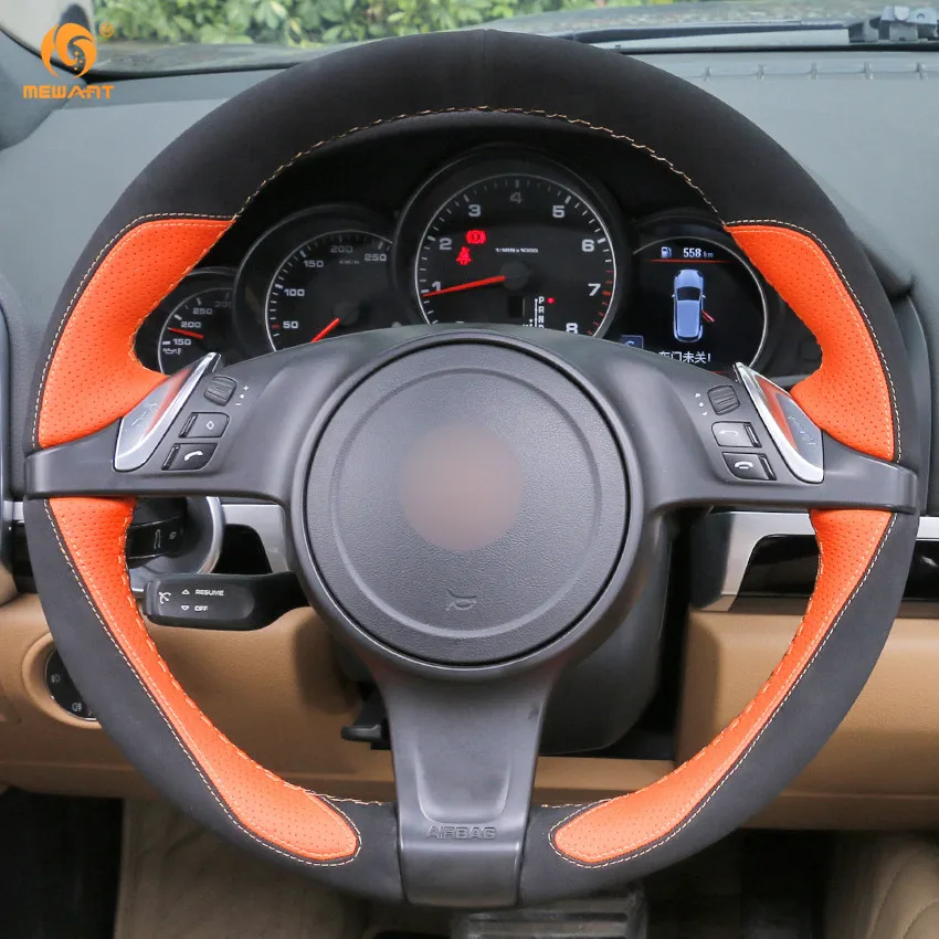 MEWANT оранжевая кожаная черная замшевая Автомобильная оплетка на руль для Porsche Cayenne