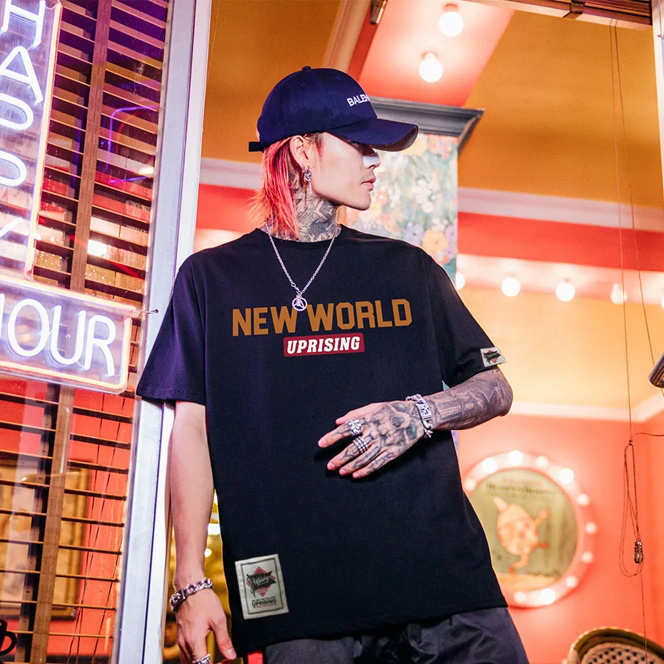 Восстание футболка рэп уличные Танцы топ в стиле хип хоп свободные с круглым