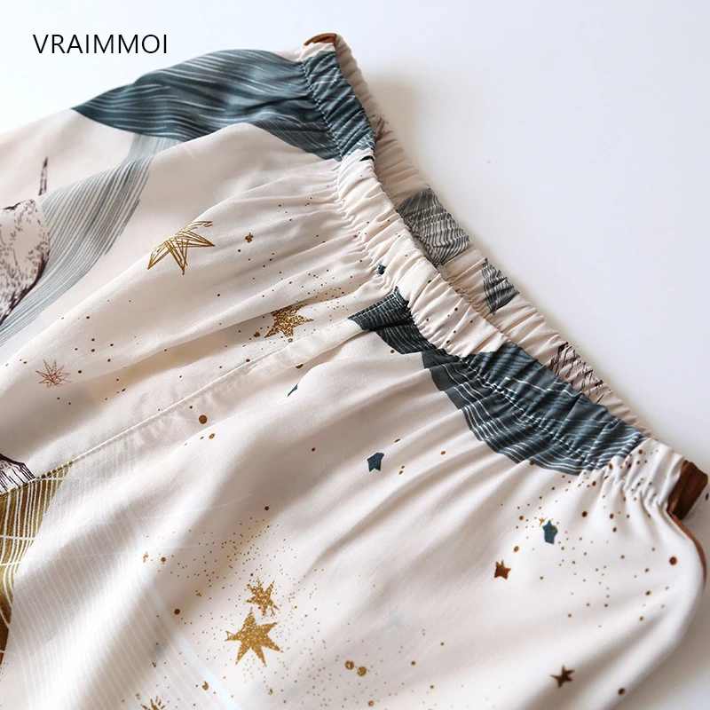 

VRAIMMOI Soft Autumn Winter Women Pajamas Sets Floral Printed Sleepwear With Pants Female Leisure Nightwear Suit
