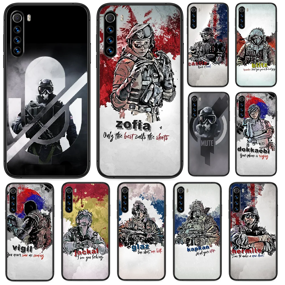 Чехол бампер Rainbow Six Siege для телефона Xiaomi Redmi Note 4A 4X 5 6 6A 7 7A 8 8A 4 5A 8T Plus Pro black hoesjes