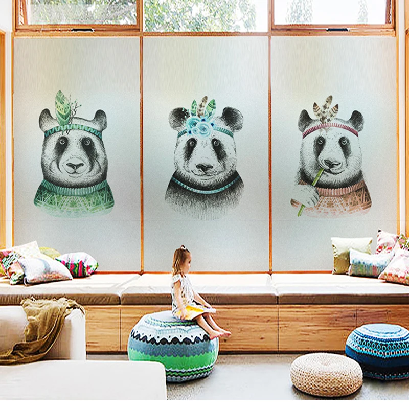 

Custom Size Window Film Static Cling Panda Pattern PVC Decorative Tint-Film For Kitchen Living Room Bathroom Bedroom 60cmx100cm