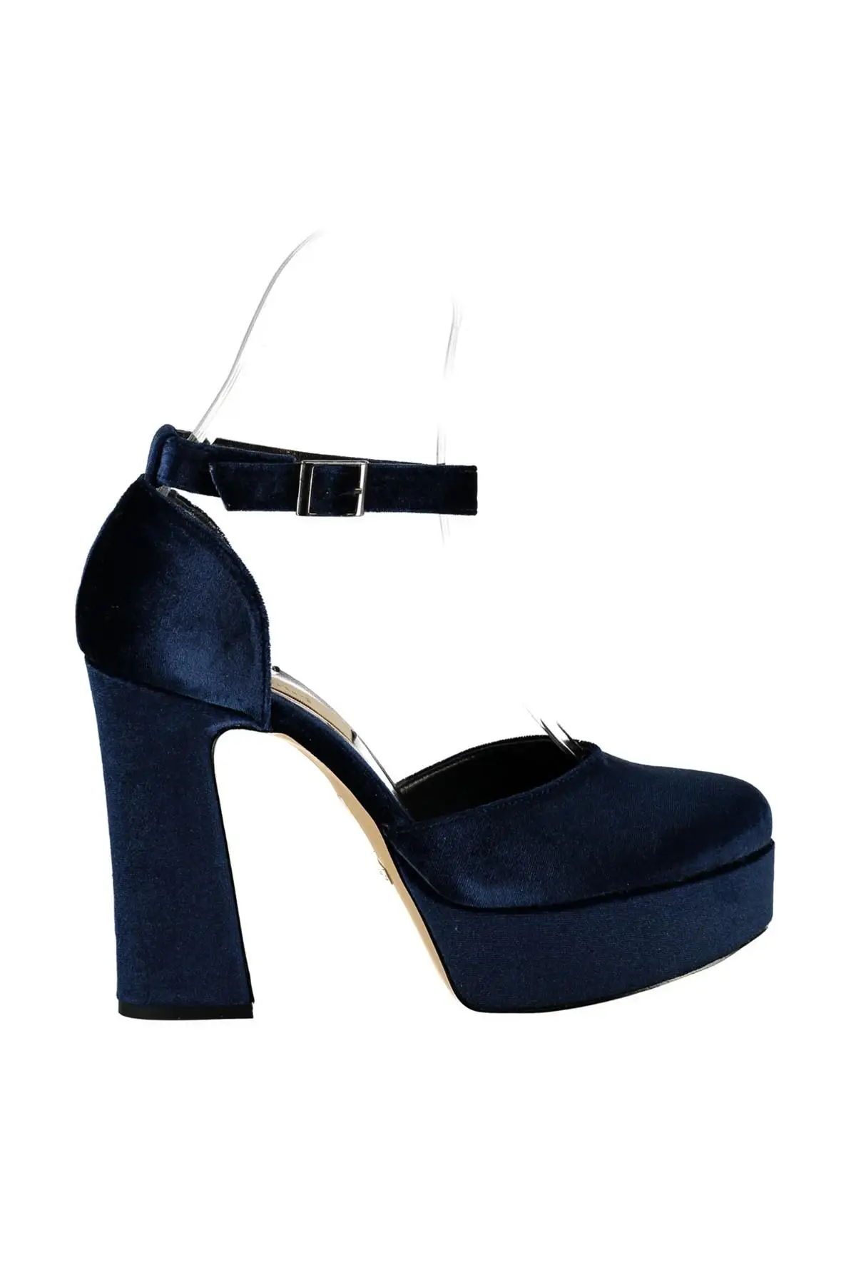 Женские туфли на высоком каблуке из натуральной кожи с жемчугом цвет темно синий