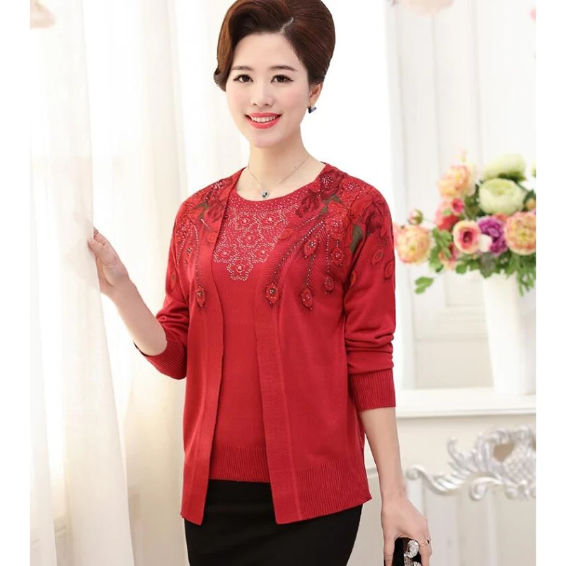 

Fashion Women's Coats Jacket New 2020 Spring autumn Long Sleeve Cardigan & Diamond Knitted shirt 2 pcs Sets lady Thin Outerwea