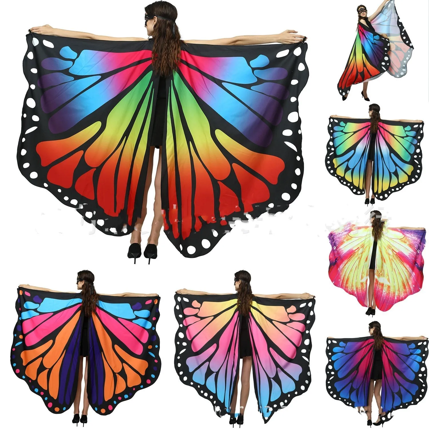 Платок женский с крыльями бабочки синий большого размера | Тематическая одежда и