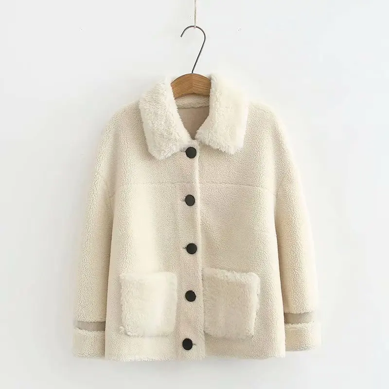 Plus Size Casual Jacket 2019 Autumn Clothing Fashion Loose Long Sleeve Sheepskin wool-one Coats Women A3-666 | Женская одежда