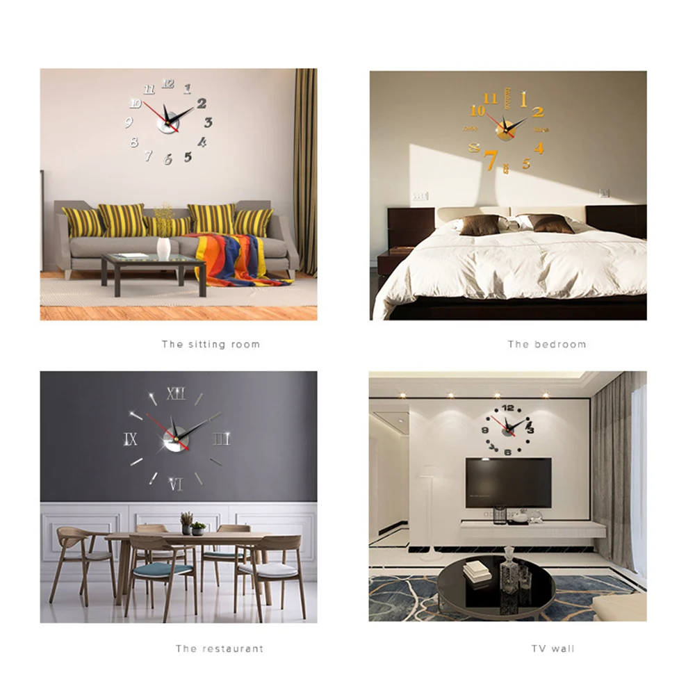 

DIY Wall Clock Modern Design Watch Clocks 3D Acrylic Mirror Stickers Living Room Home Office Decor Quartz Needle Europe Horloge