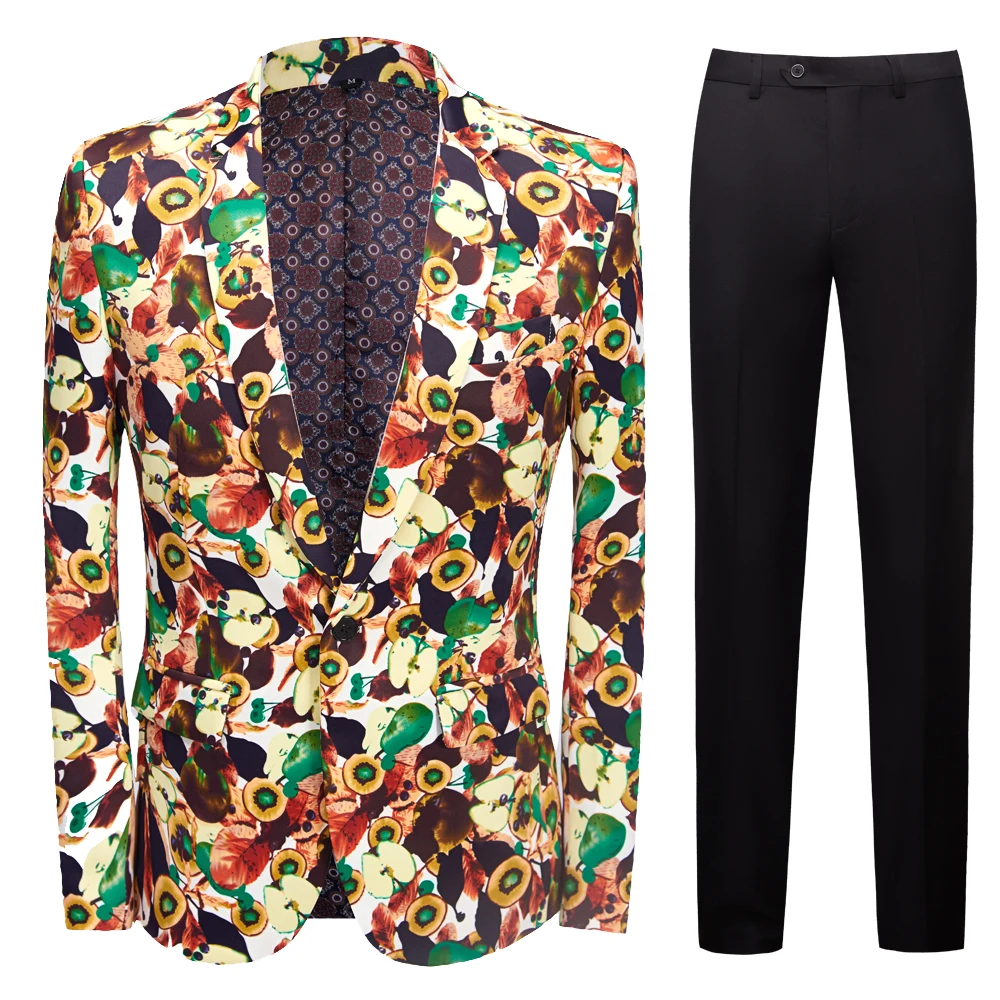 

Mens New Fashion Print Blazer Set 2 piece Suits(Blazers + Pants) For Mens Suits Man Slim Fit Print Suits Set