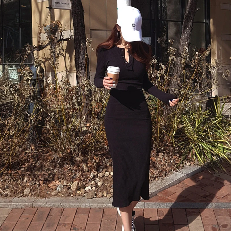 

new arrival fashion comfortable knit bouncy sexy formal dress temperamental high quality work style cute black long pencil dress