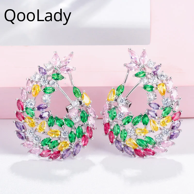 Великолепный Блестящий разноцветный лист маркиза QooLady, фианит, кристалл, блестящий женский вечерний наряд, ювелирные изделия для вечевечерние E078