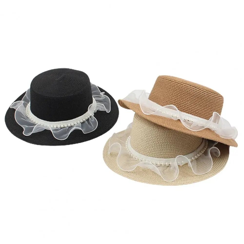 

Hot Sales Bucket Hat Pearl Mesh Breathable Faux Fur Summer Beach Straw Hat for Travel
