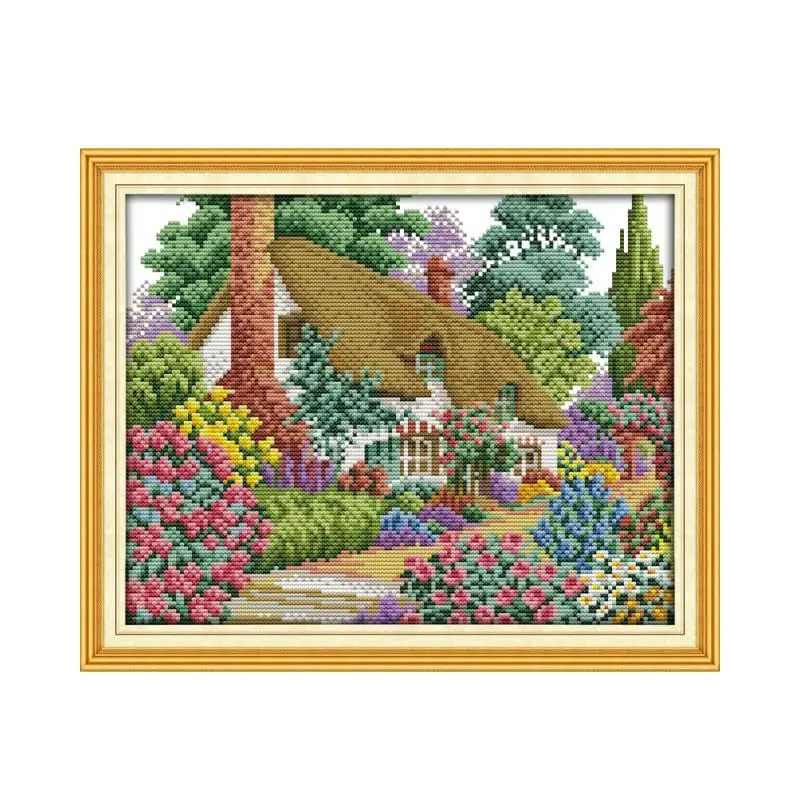 

Midsummer hut cross stitch kit lanscape garden 14ct 11ct count printed canvas stitching embroidery DIY handmade needlework